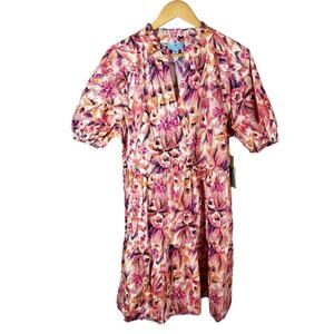 Cece Tiered Floral Short Babydoll Dress Pink Puff Sleeve Party Size XL